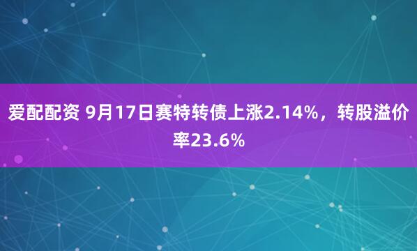 爱配配资 9月17日赛特转债上涨2.14%，转股溢价率23.6%